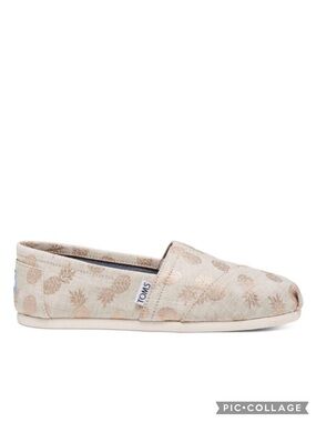 Toms Alpargata Pineapple Beige Gold Canvas Espadrille Jute Flat Shoes 7.5